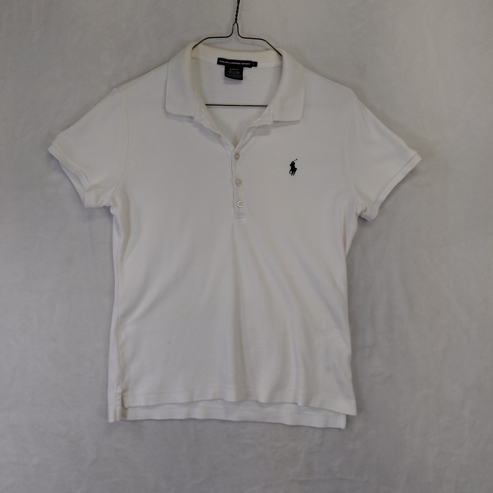 Ralph Lauren Sport Womens Slim Fit Polo Shirt White Cotton Pique Large